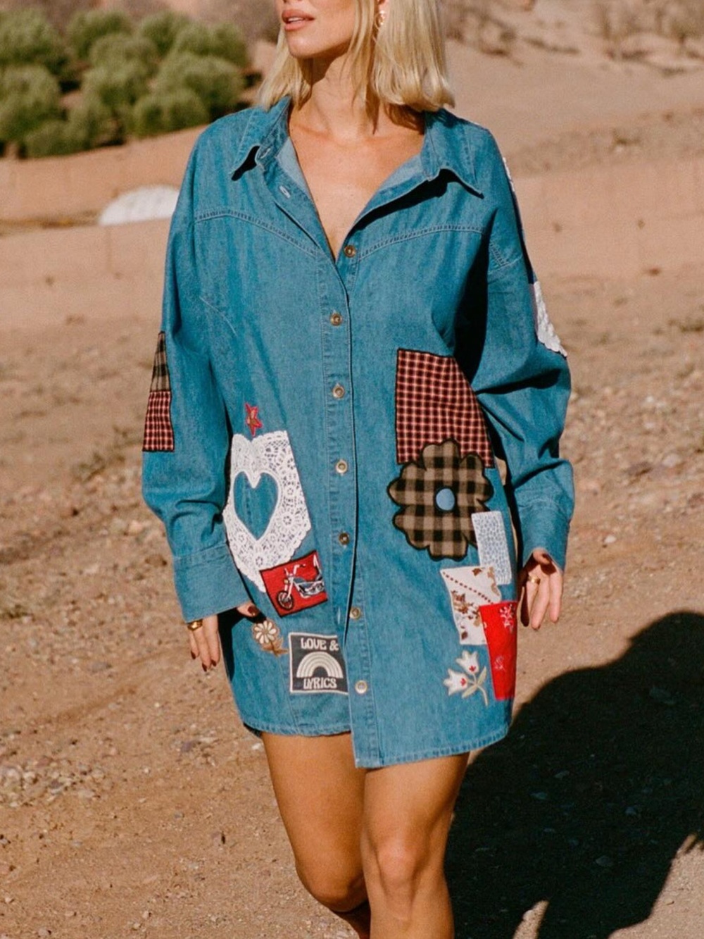 NWT 💣 SPELL Bombshell Patchwork Shirt Denim Jacket - Blue